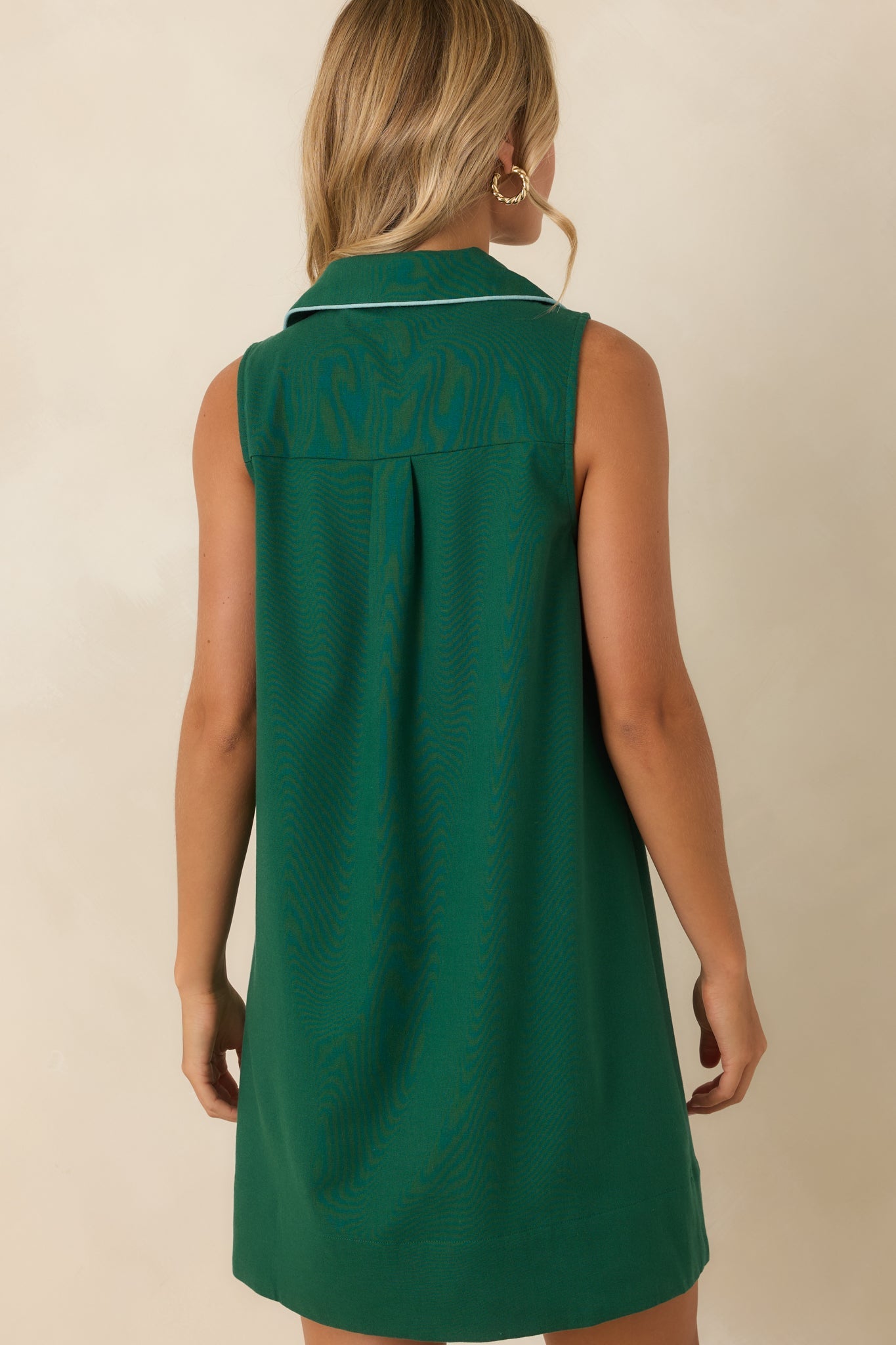 Afternoon Match Emerald Green Linen Blend Sleeveless Mini Dress
