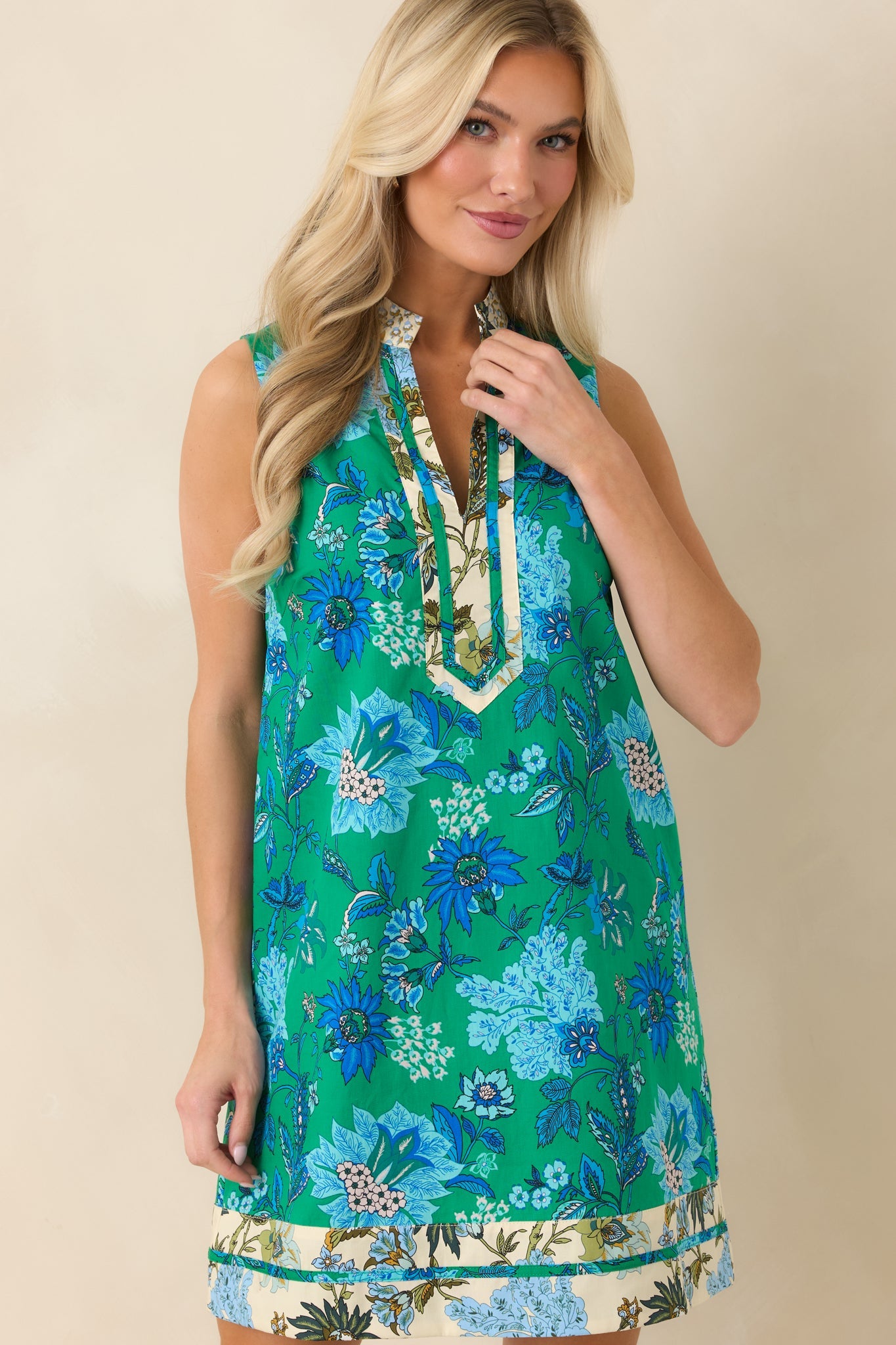 Blooming with Purpose Green & Blue Floral Cotton Mini Dress