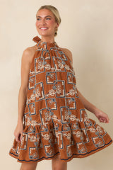 Blooming at Dusk Terracotta Embroidered Halter Mini Dress
