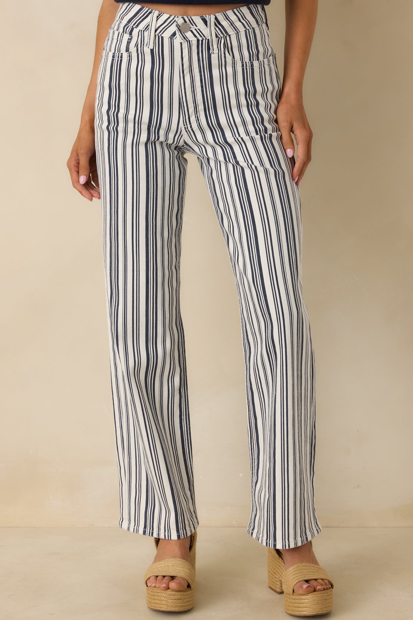 Boardwalk Bound Navy Stripe Cotton Wide Leg Pants