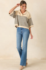 A Softer Approach Ecru & Navy Stripe Collared Knit Top