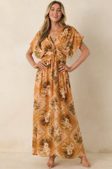 Booked the Trip Peach Multi Tropical Print Maxi Dress