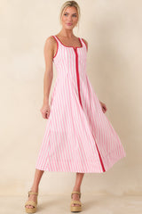 All Smiles Pink & White Stripe Midi Dress
