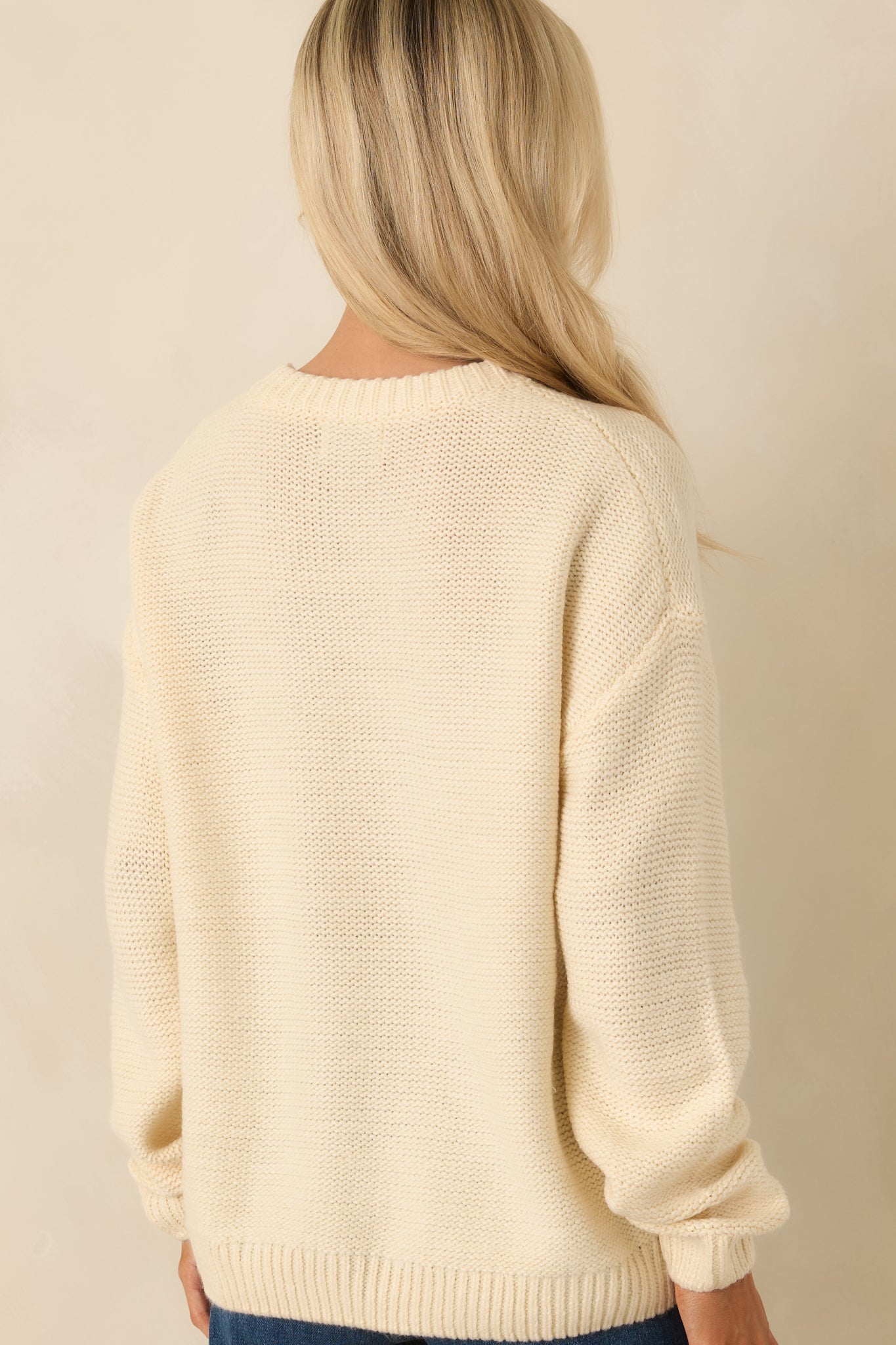 All the While Ivory Cable Knit Crewneck Pullover Sweater