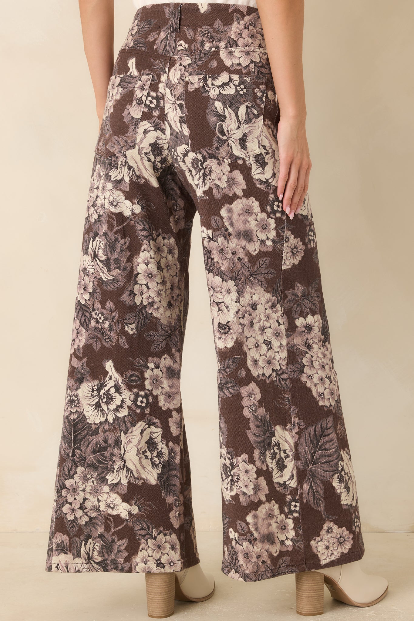 A Change of Scenery Brown & Ivory Floral Cotton Wide Leg Pants