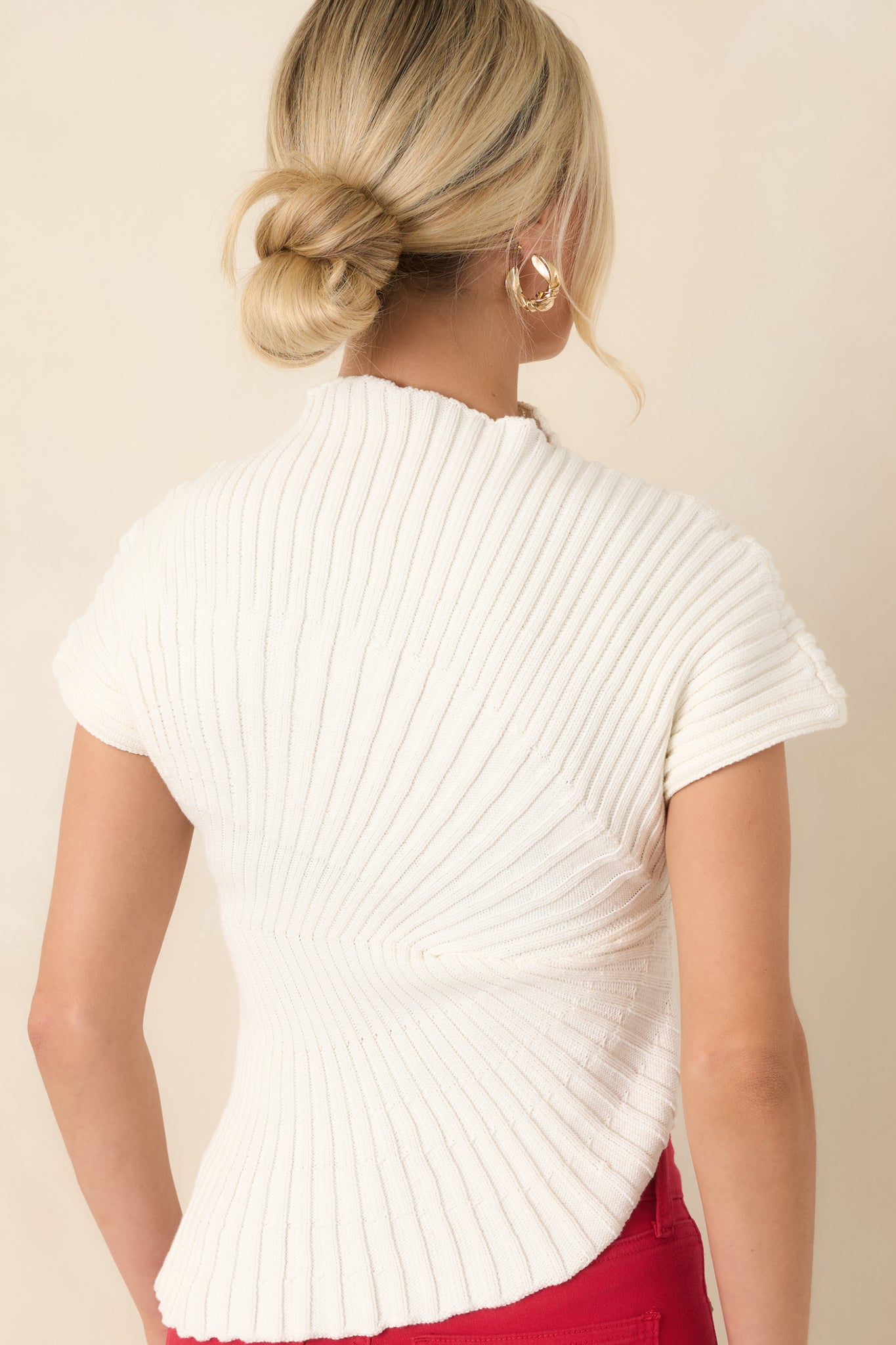 Balanced Perspective Ivory Ribbed Cotton Asymmetrical Top