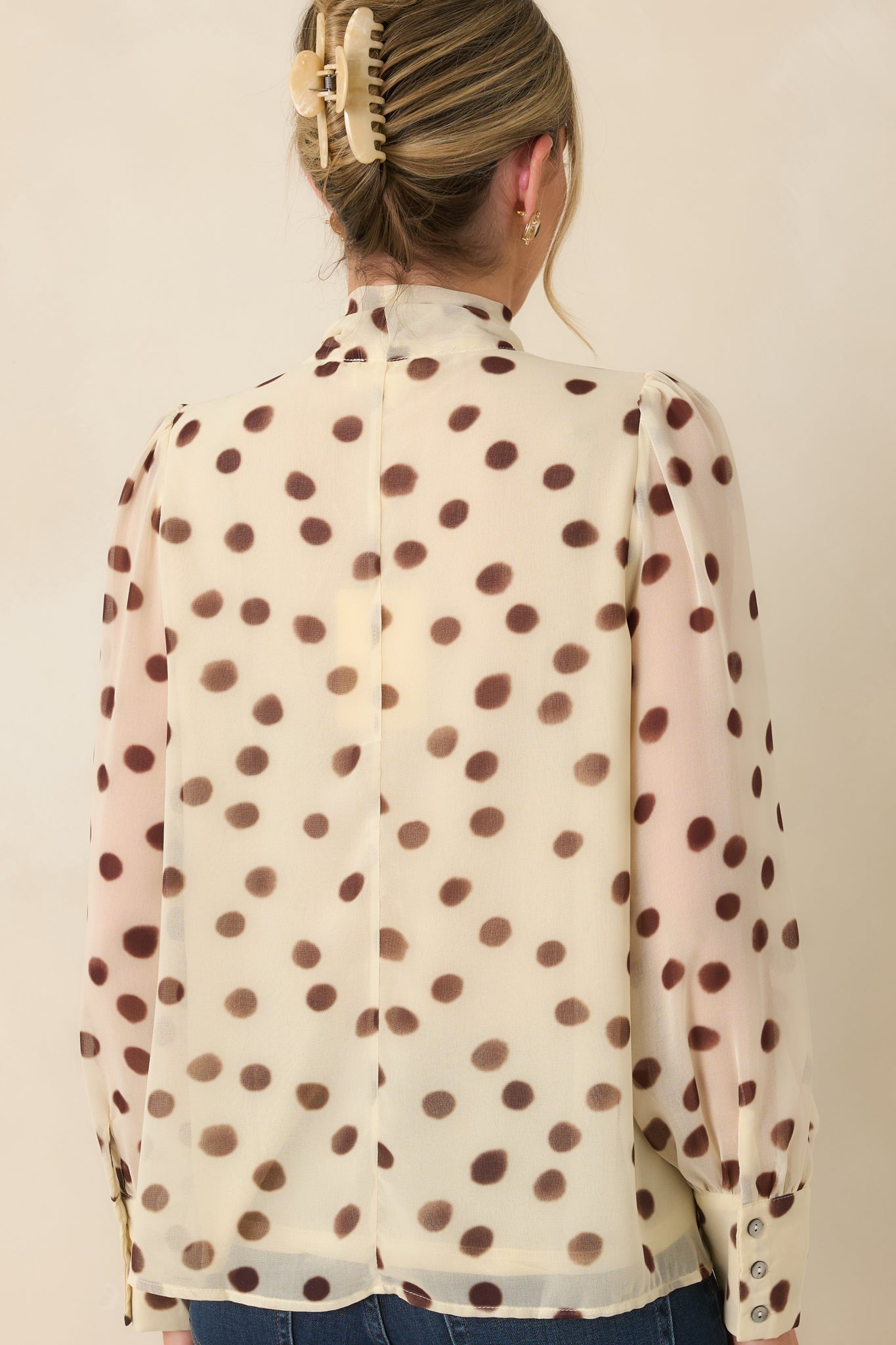 A Fine Point Ivory & Brown Polka Dot Tie Neck Blouse