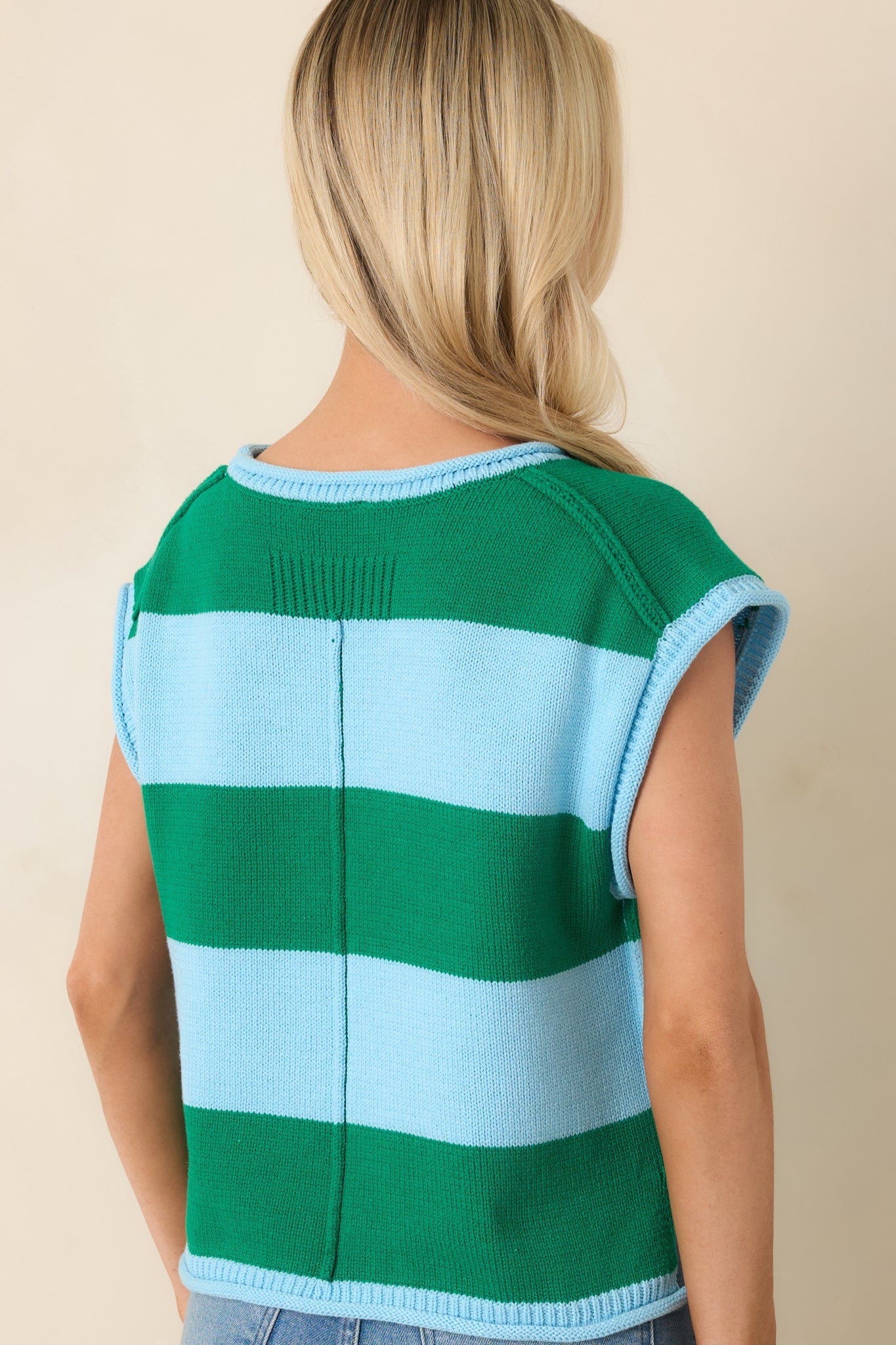 All In A Day Green & Light Blue Stripe Knit Top