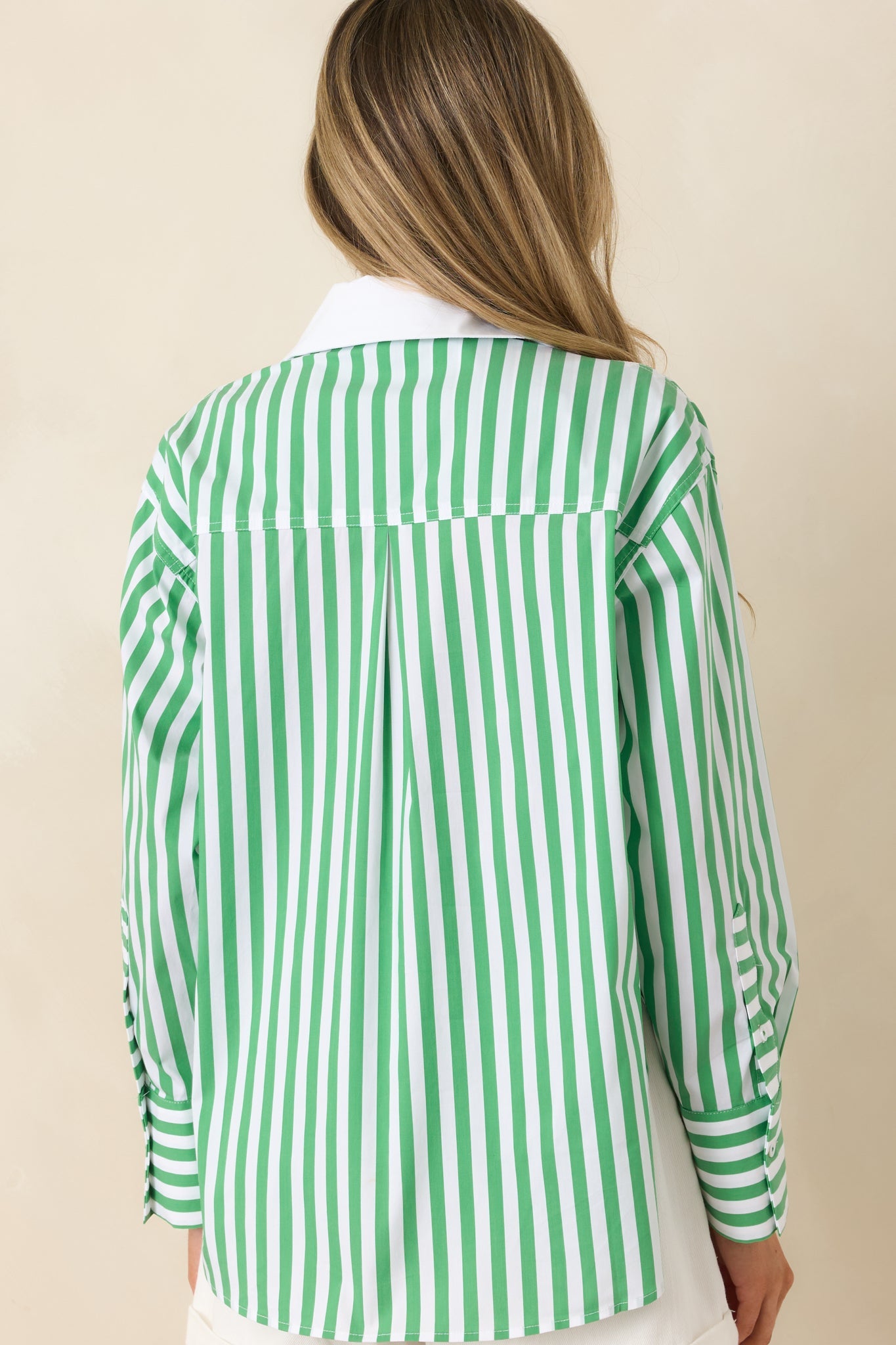 Above Par Green Stripe Cotton Blend Contrast Collar Shirt