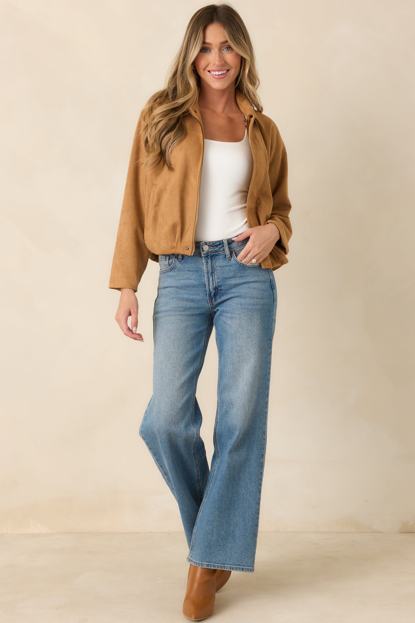 All Part of the Plan Camel Faux Suede Zip Front Jacket