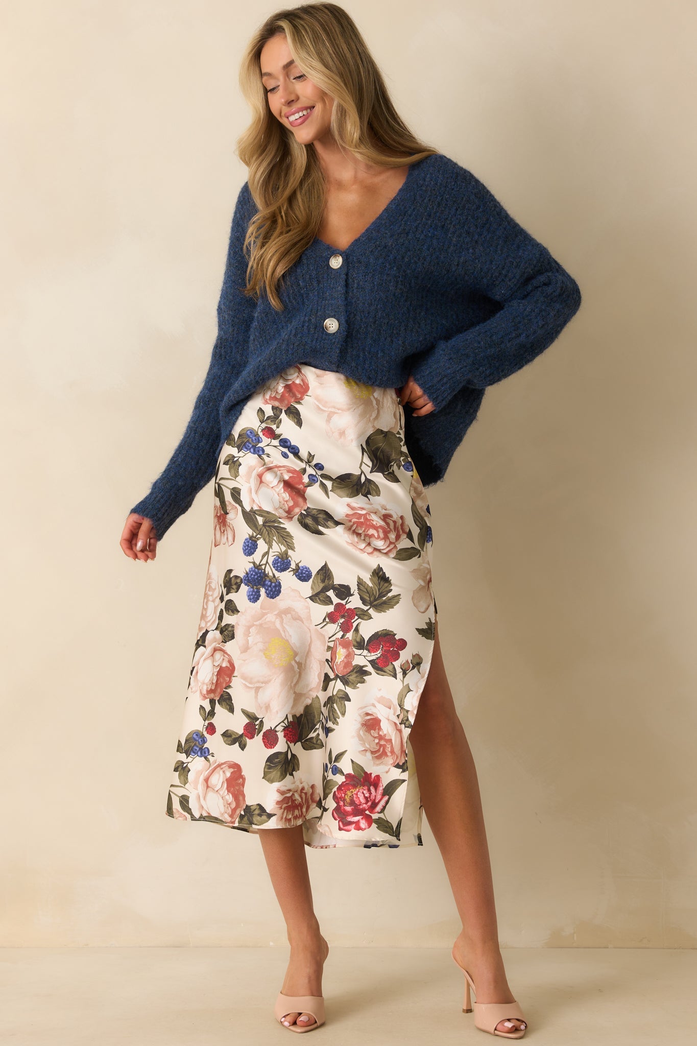 Always The Answer Navy Ribbed Knit Button Up Cardigan