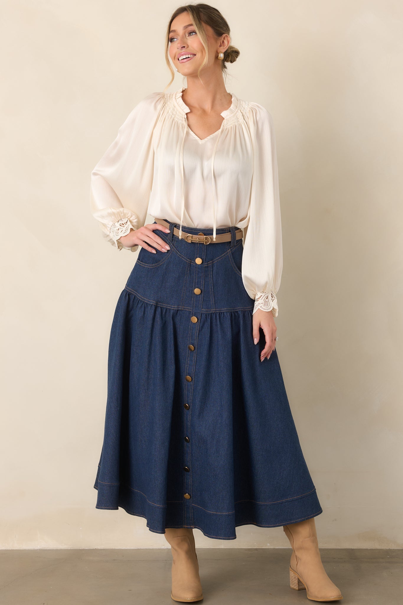 A Delicate Balance Ivory Lace Cuff Blouse