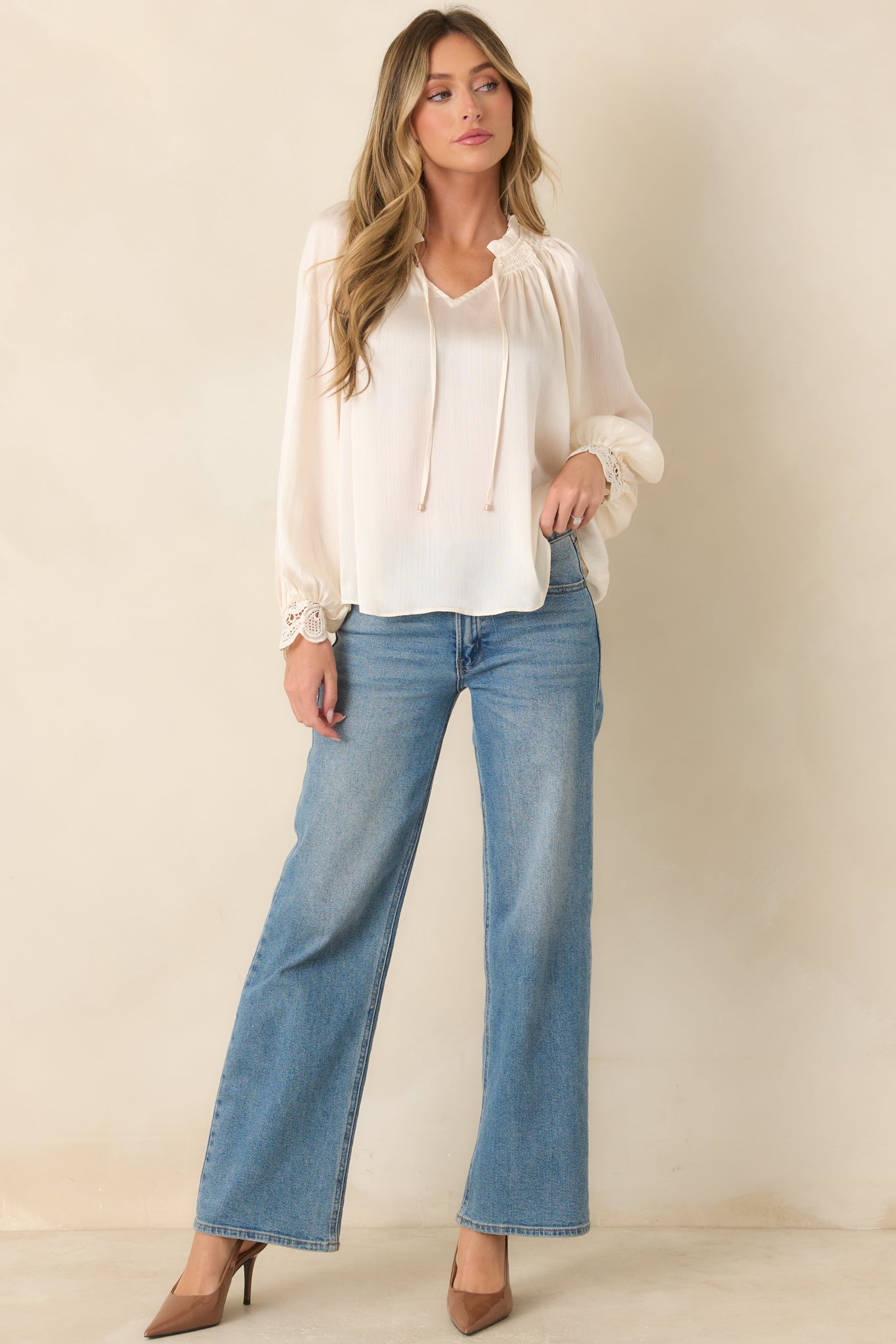 A Delicate Balance Ivory Lace Cuff Blouse