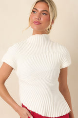 Balanced Perspective Ivory Ribbed Cotton Asymmetrical Top