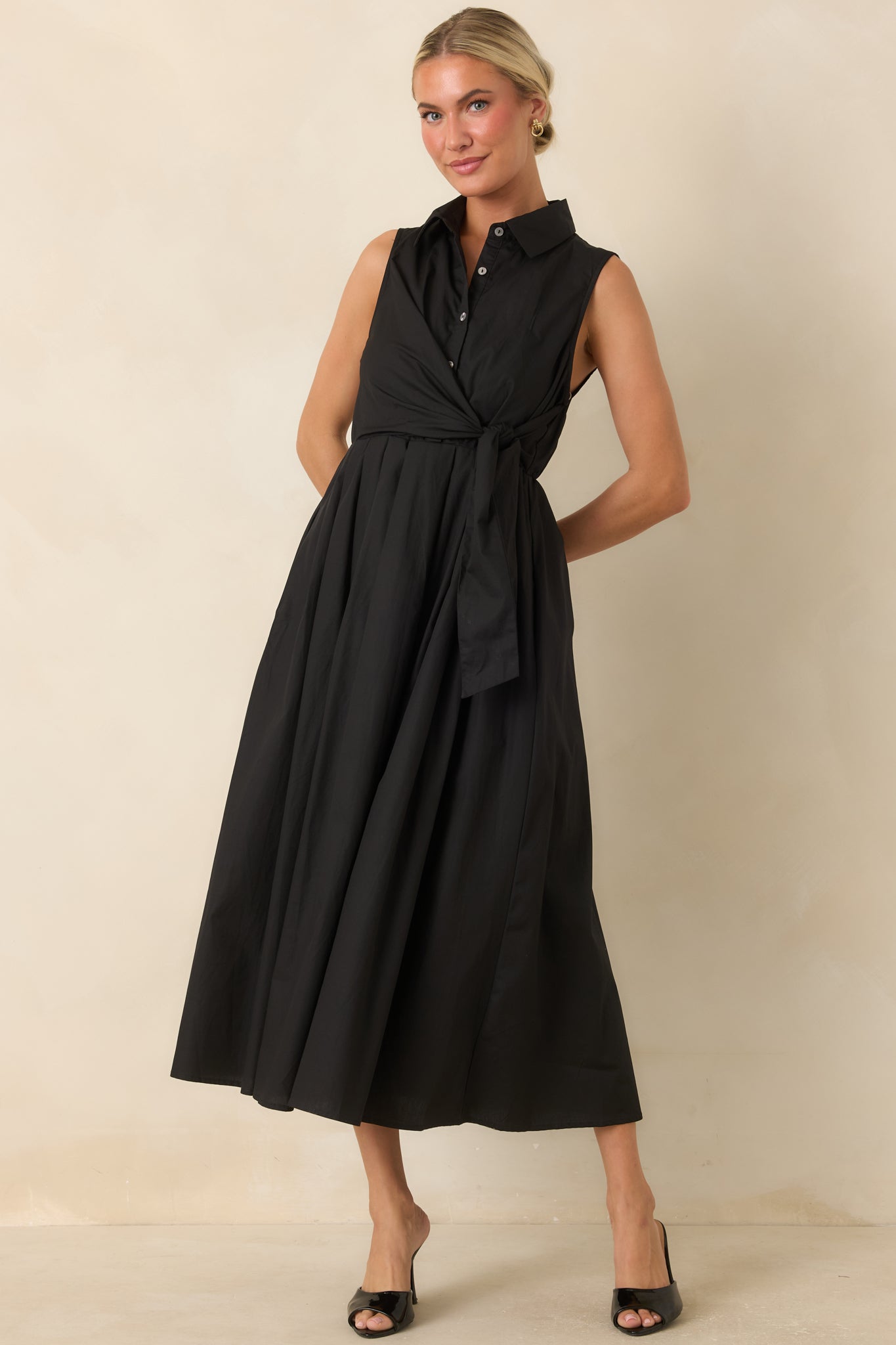 A Beautiful Balance Black Cotton Wrap-Front Midi Dress
