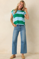 All In A Day Green & Light Blue Stripe Knit Top
