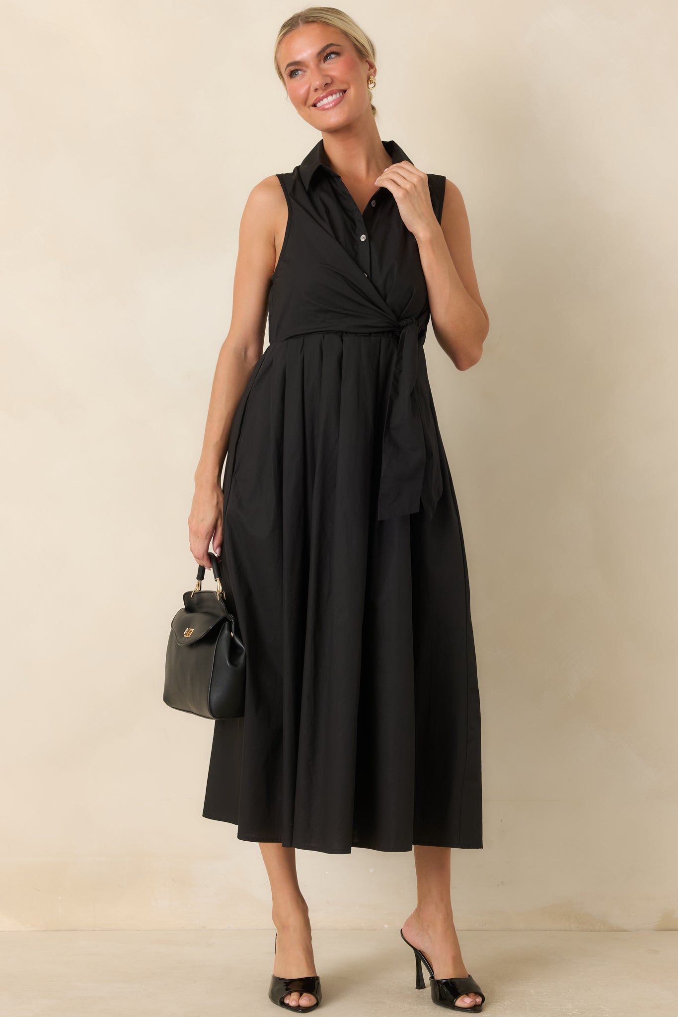 A Beautiful Balance Black Cotton Wrap-Front Midi Dress