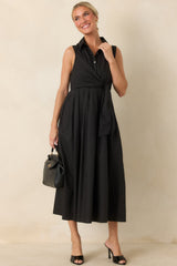 A Beautiful Balance Black Cotton Wrap-Front Midi Dress