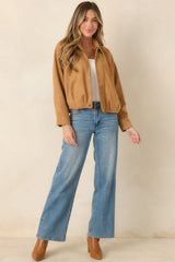All Part of the Plan Camel Faux Suede Zip Front Jacket