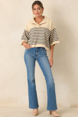 A Softer Approach Ecru & Navy Stripe Collared Knit Top