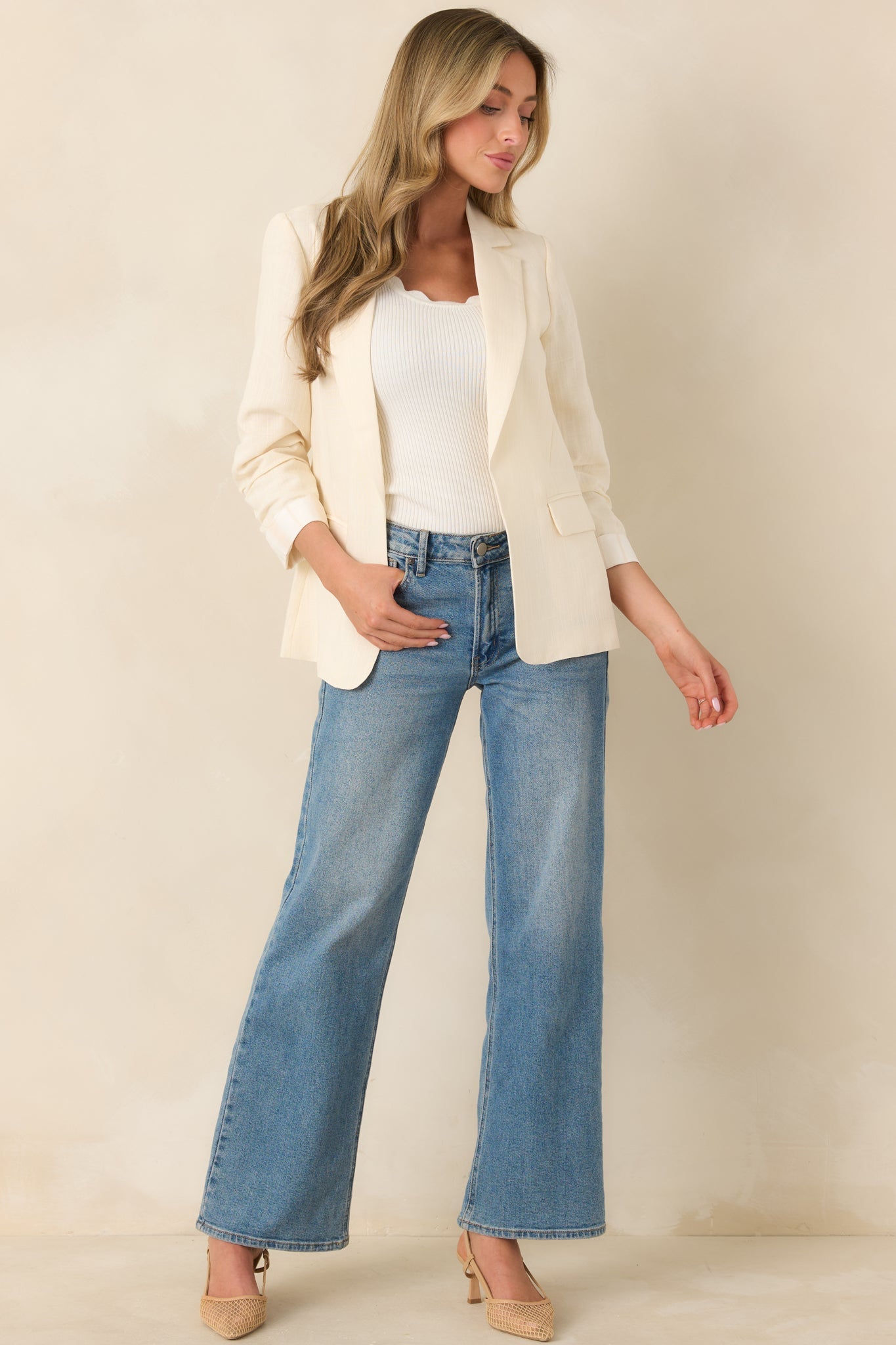 Boardwalk Executive Ivory Linen Blend 3/4 Sleeve Blazer