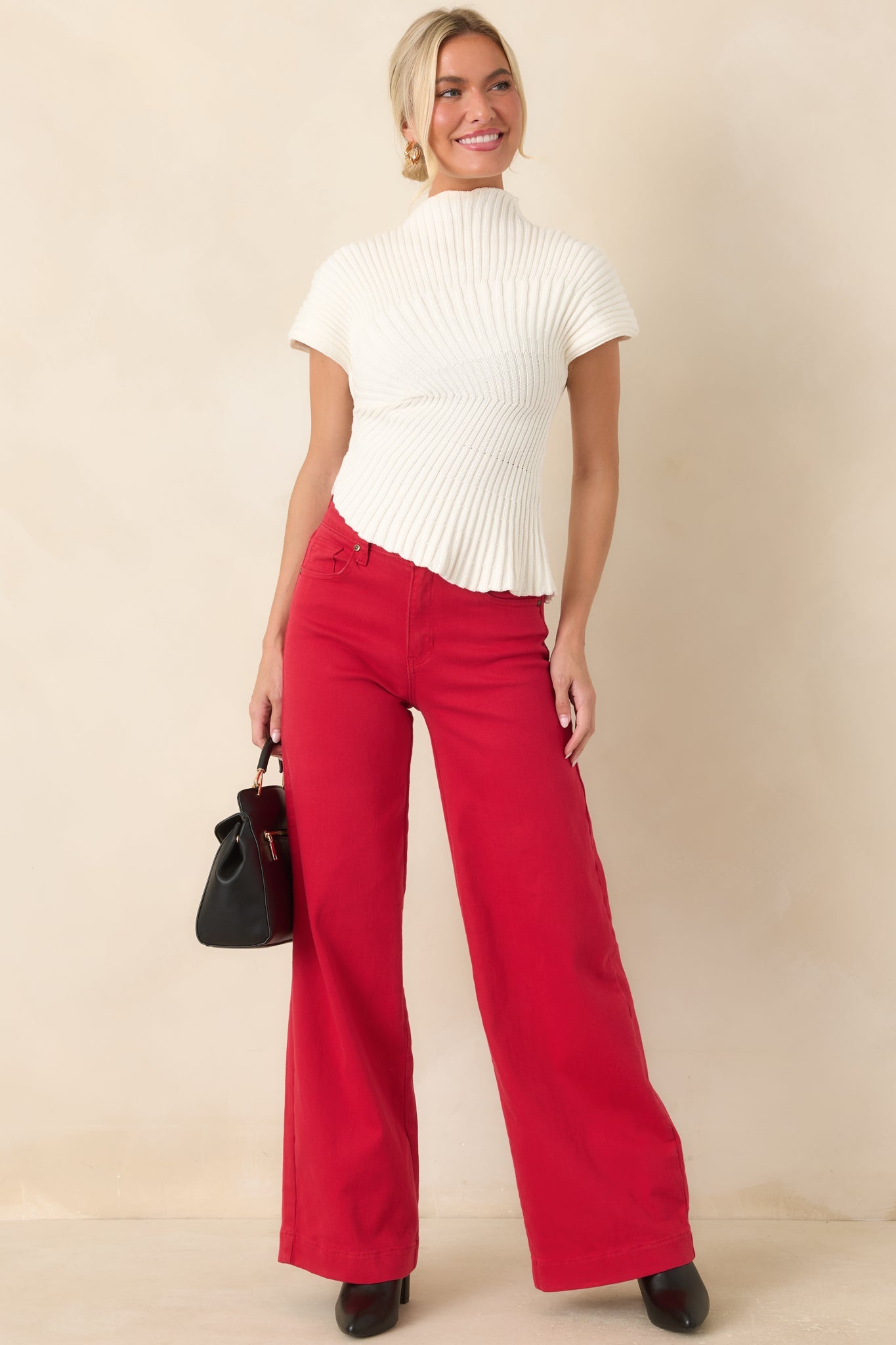 Balanced Perspective Ivory Ribbed Cotton Asymmetrical Top