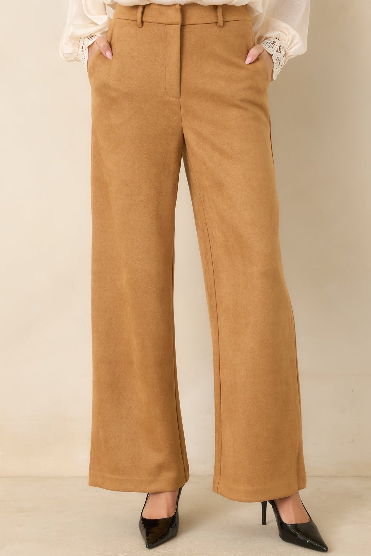 All Part of the Plan Camel Faux Suede Wide Leg Pants