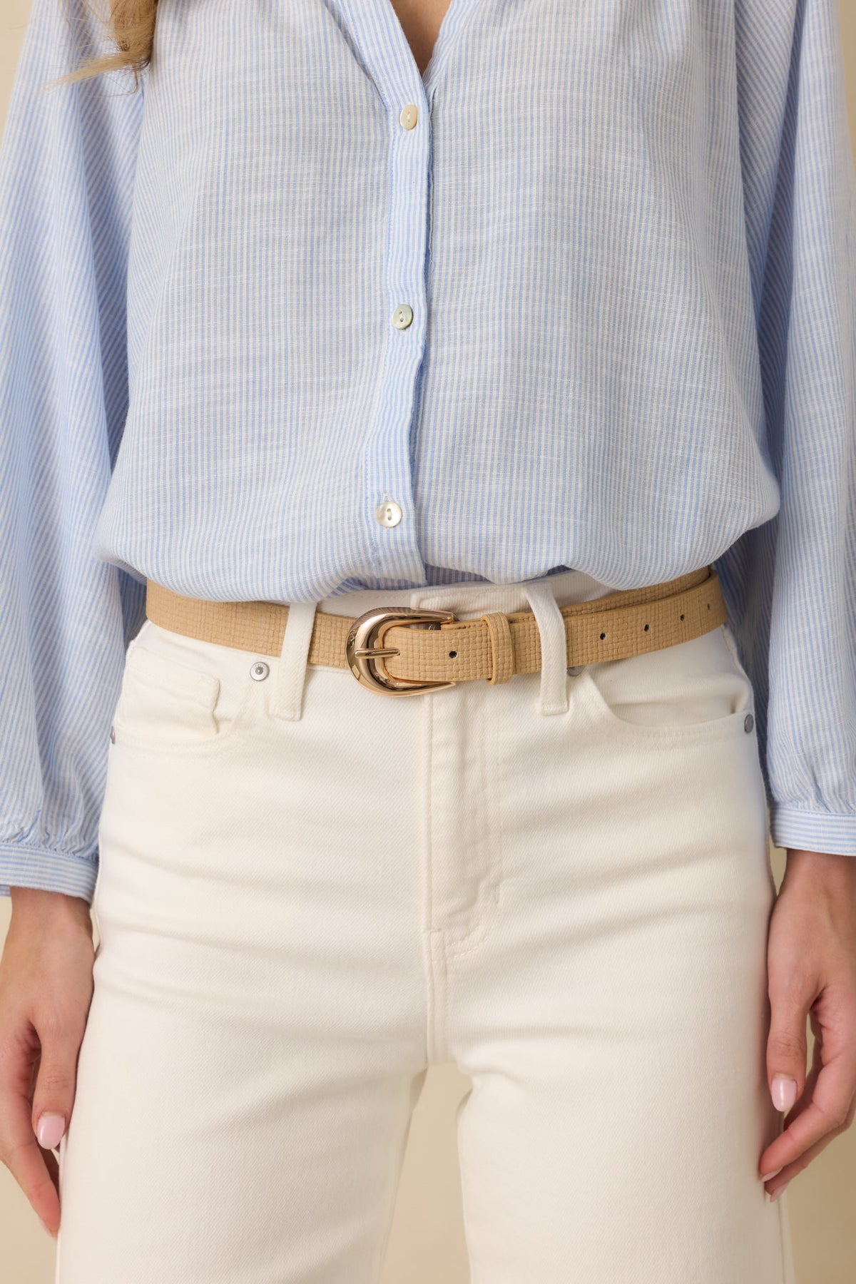 Always in Place Tan Woven Texture Faux Leather Belt