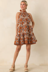 Blooming at Dusk Terracotta Embroidered Halter Mini Dress