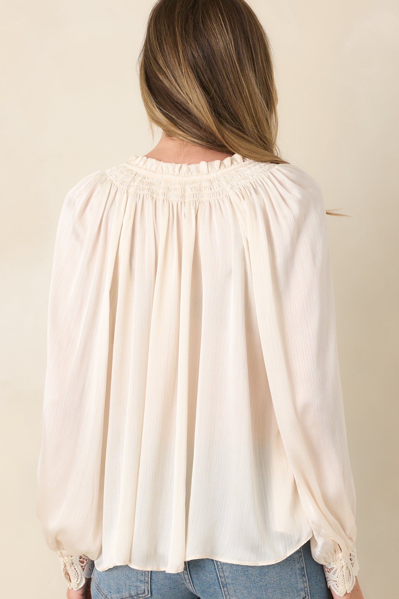 A Delicate Balance Ivory Lace Cuff Blouse