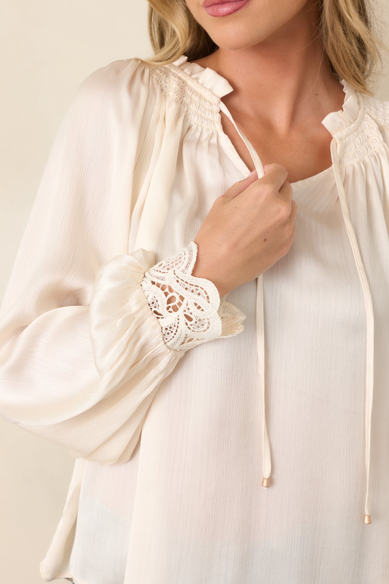 A Delicate Balance Ivory Lace Cuff Blouse