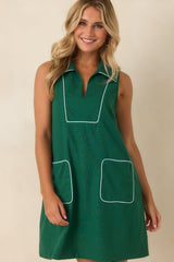 Afternoon Match Emerald Green Linen Blend Sleeveless Mini Dress