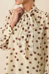 A Fine Point Ivory & Brown Polka Dot Tie Neck Blouse