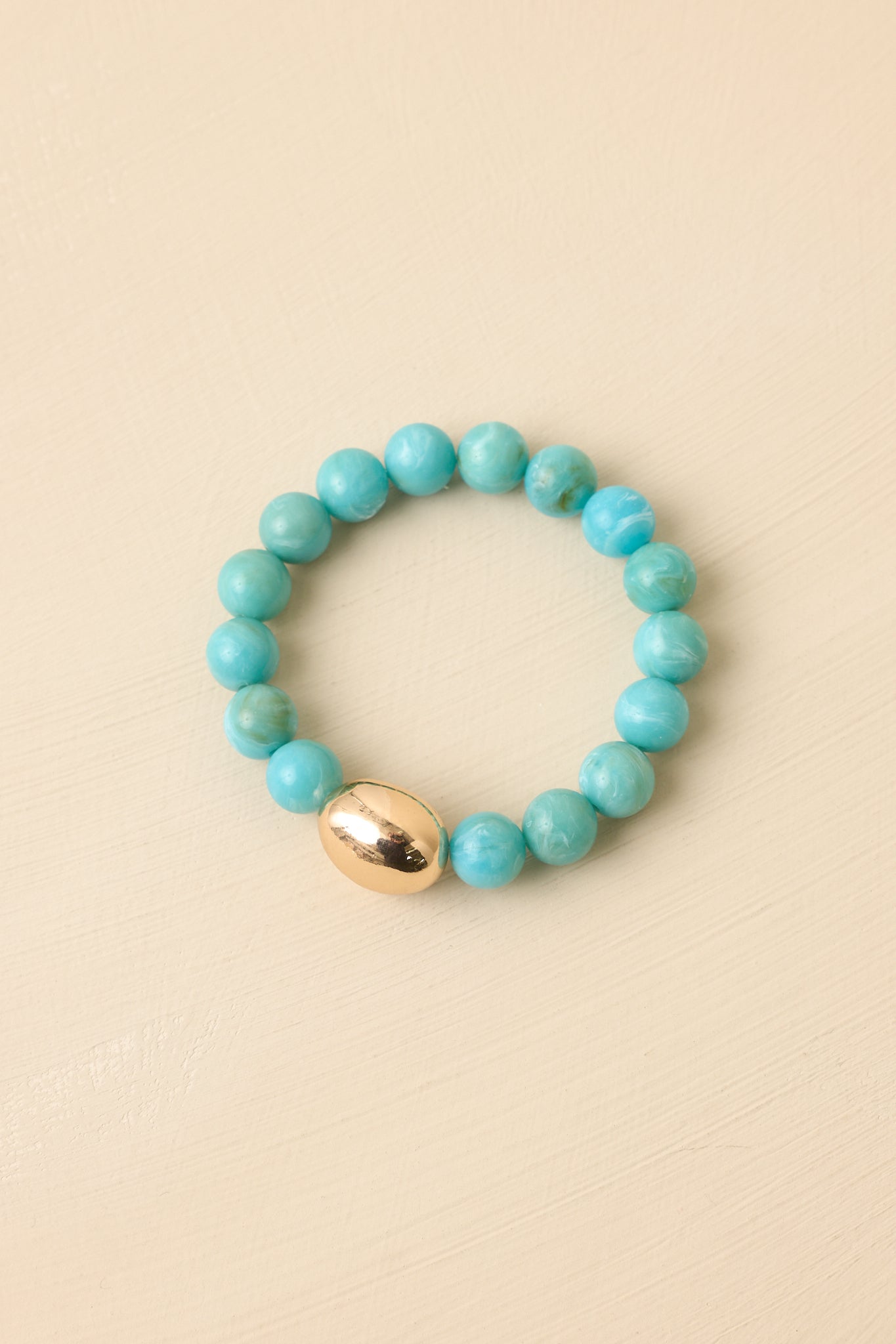 Always a Soft Spot Turquoise Beaded Gold Accent Stretch Bracelet