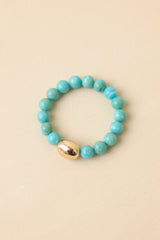 Always a Soft Spot Turquoise Beaded Gold Accent Stretch Bracelet