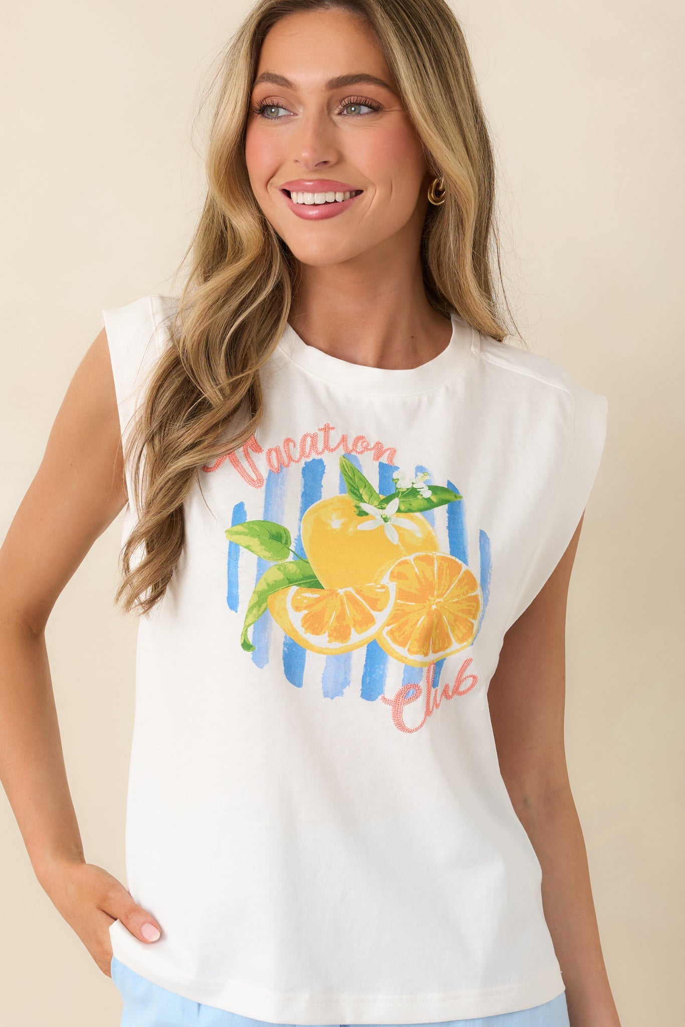 Already on Vacation White Cotton Vacation Club Sleeveless Tee