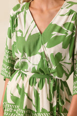 Always Taking It Easy Green Tropical Print Short Sleeve Romper