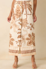 Aylaya Beige Multi Print Cotton Cairo Maxi Skirt