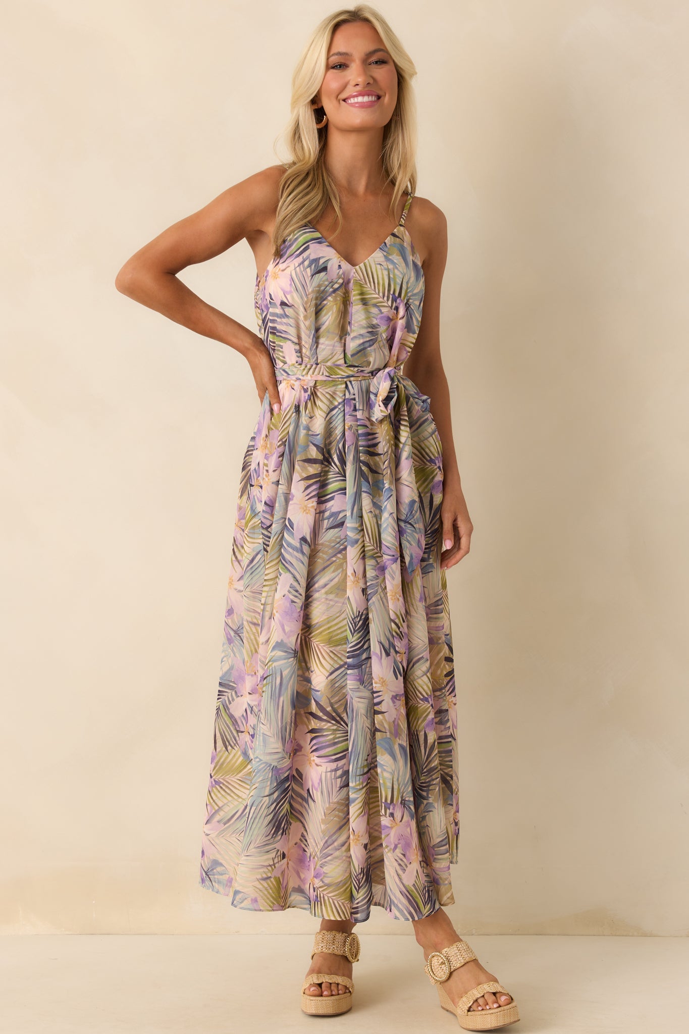 Better Than I Imagined Light Pink Tropical Print Chiffon Maxi Dress