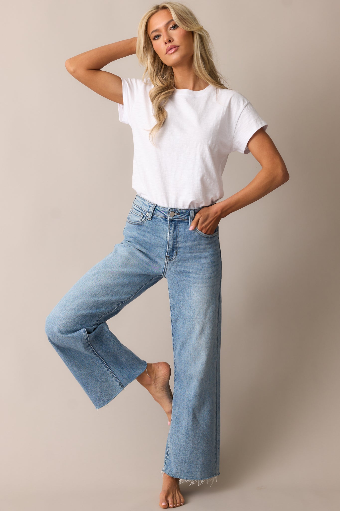 Already On It Light Wash Wide Leg Jeans