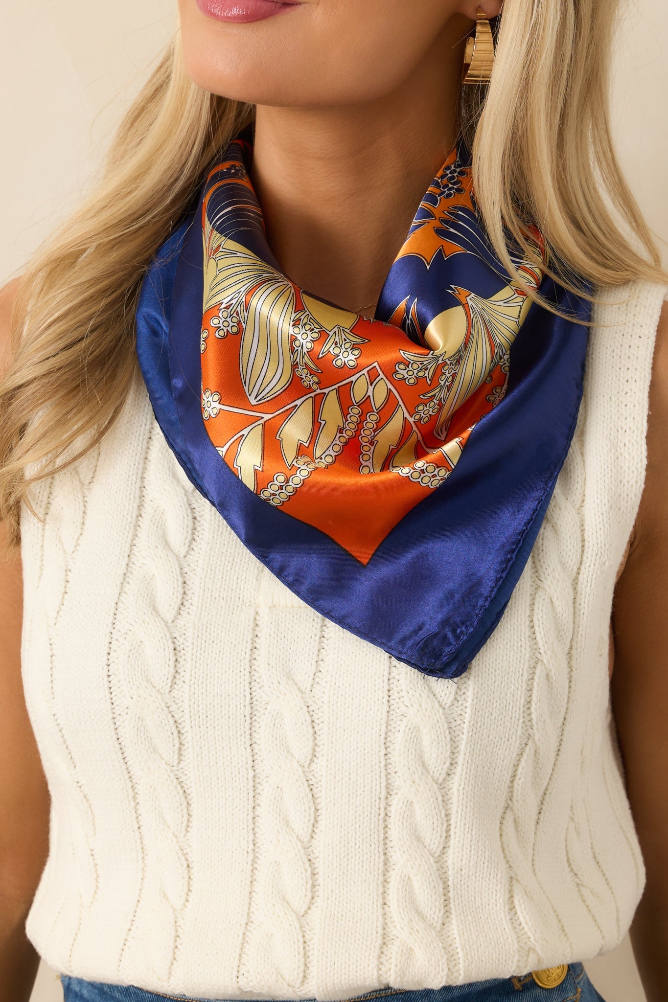 Above And Beyond Orange Multi Print Satin Scarf