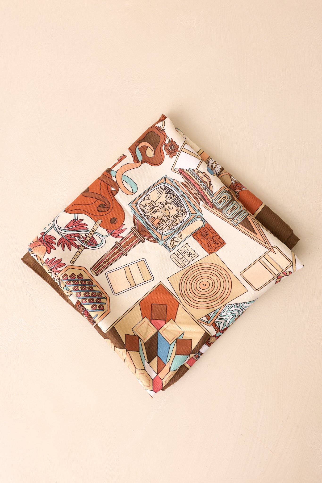 Always A Yes Brown Multi Print Satin Scarf