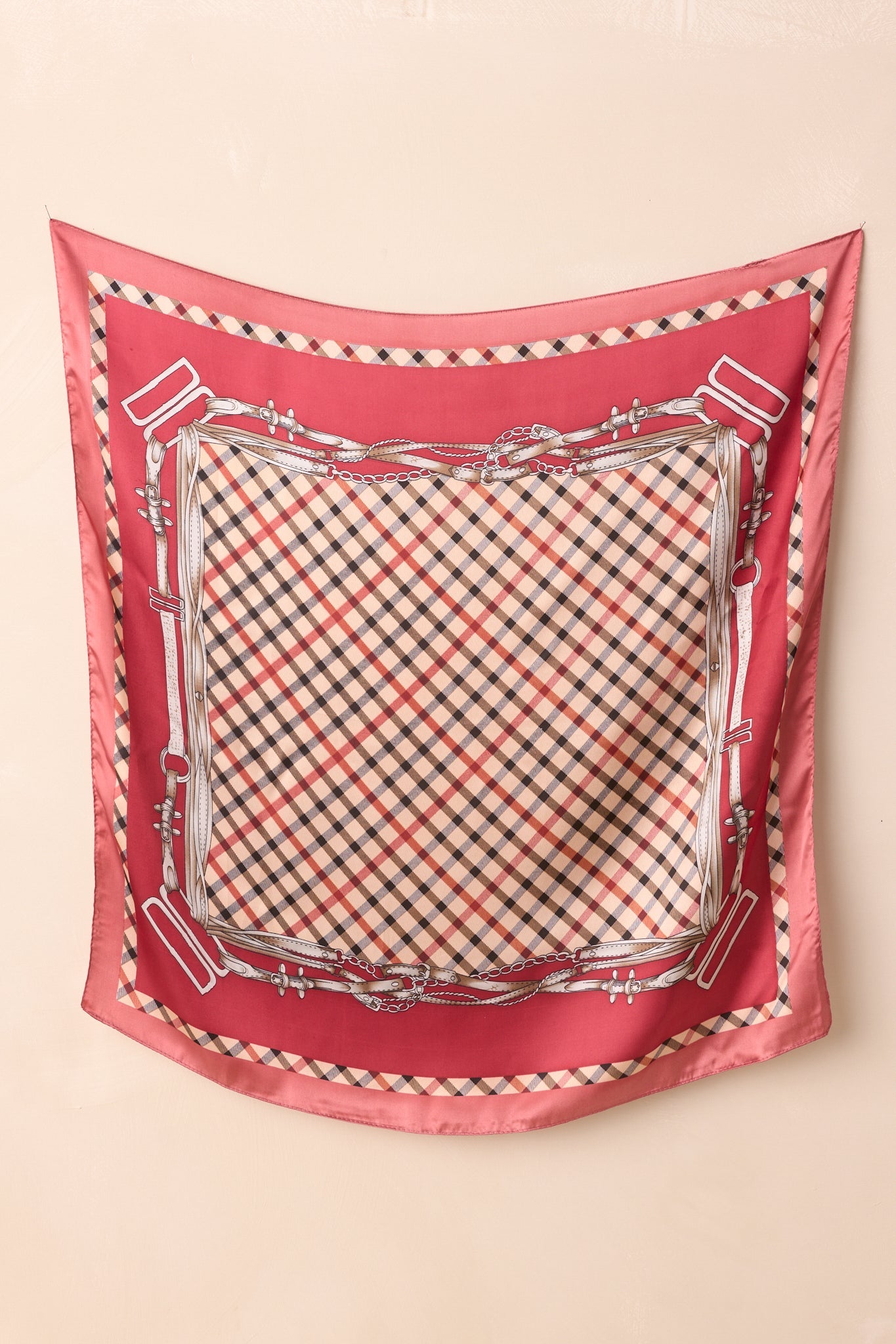 A Day Well Spent Burgundy Multi Print Plaid Satin Scarf