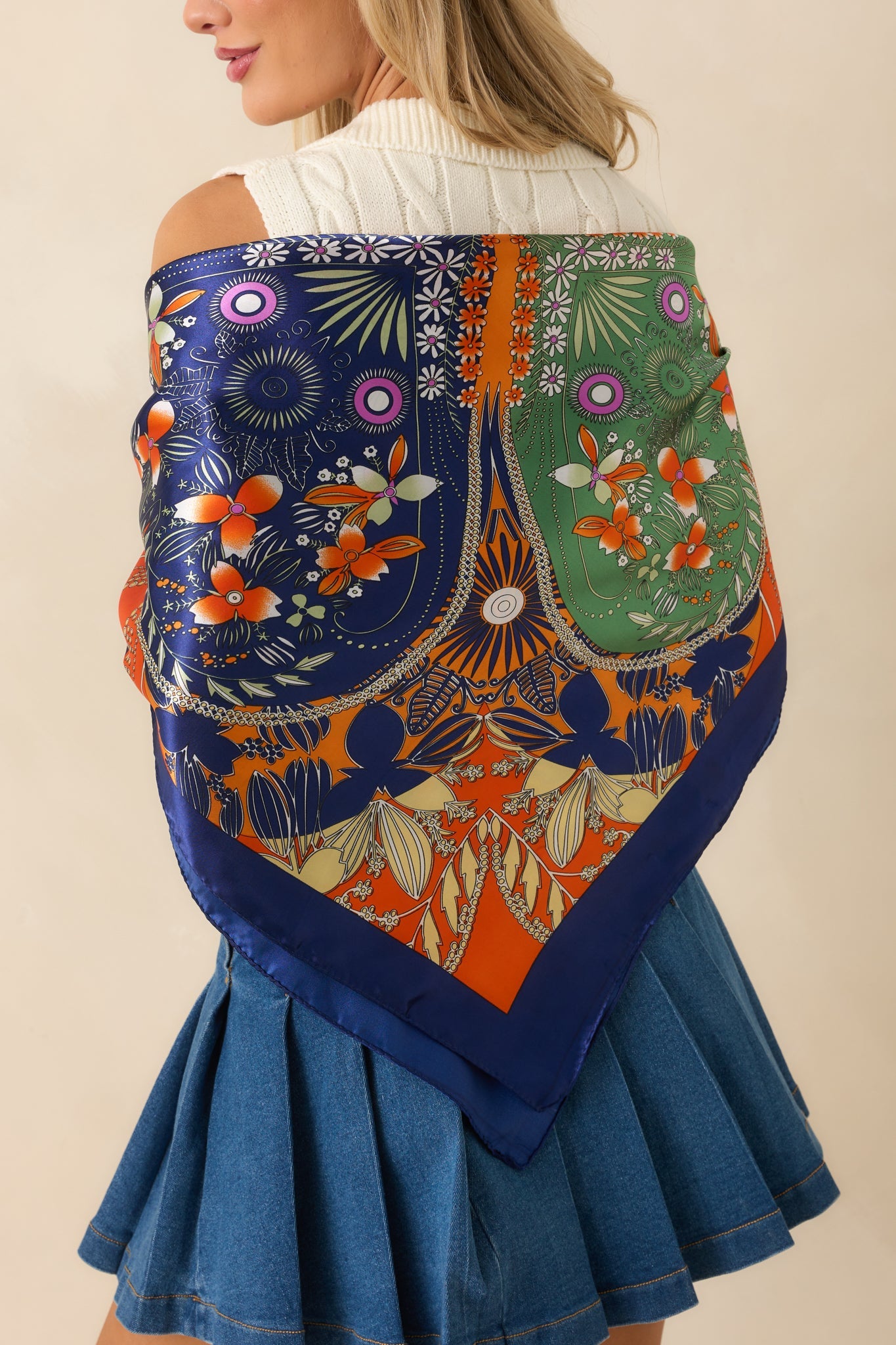 Above And Beyond Orange Multi Print Satin Scarf