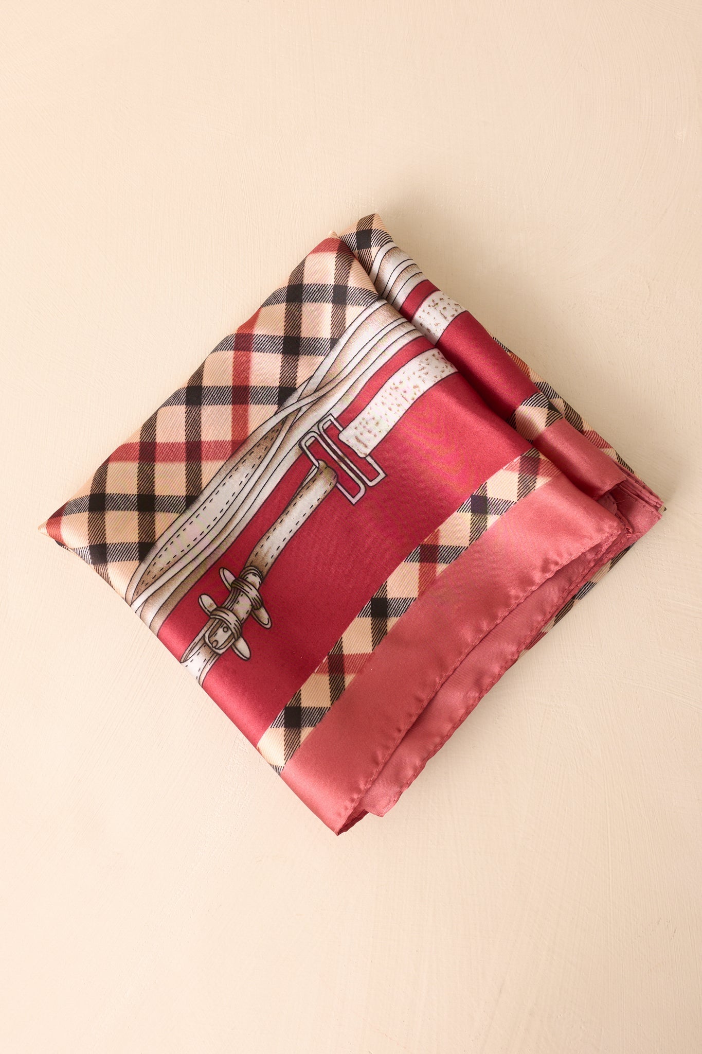 A Day Well Spent Burgundy Multi Print Plaid Satin Scarf