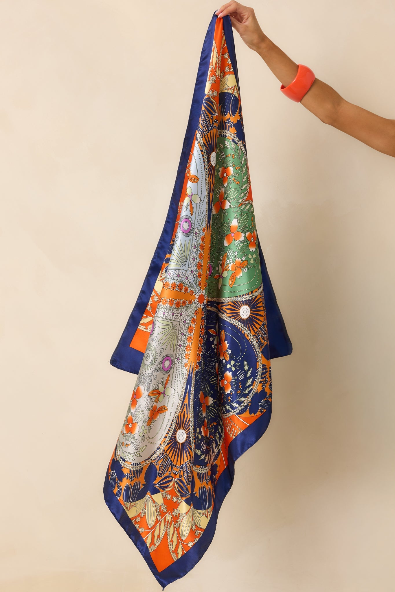 Above And Beyond Orange Multi Print Satin Scarf
